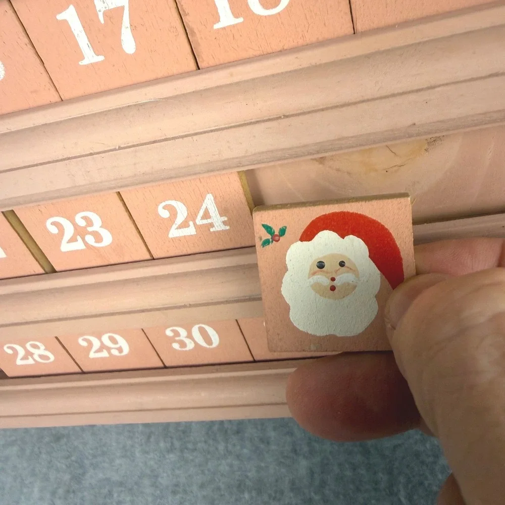 Vintage Wooden Perpetual Calendar Wall Hanging Pink Cat Window Folk Art 23in
